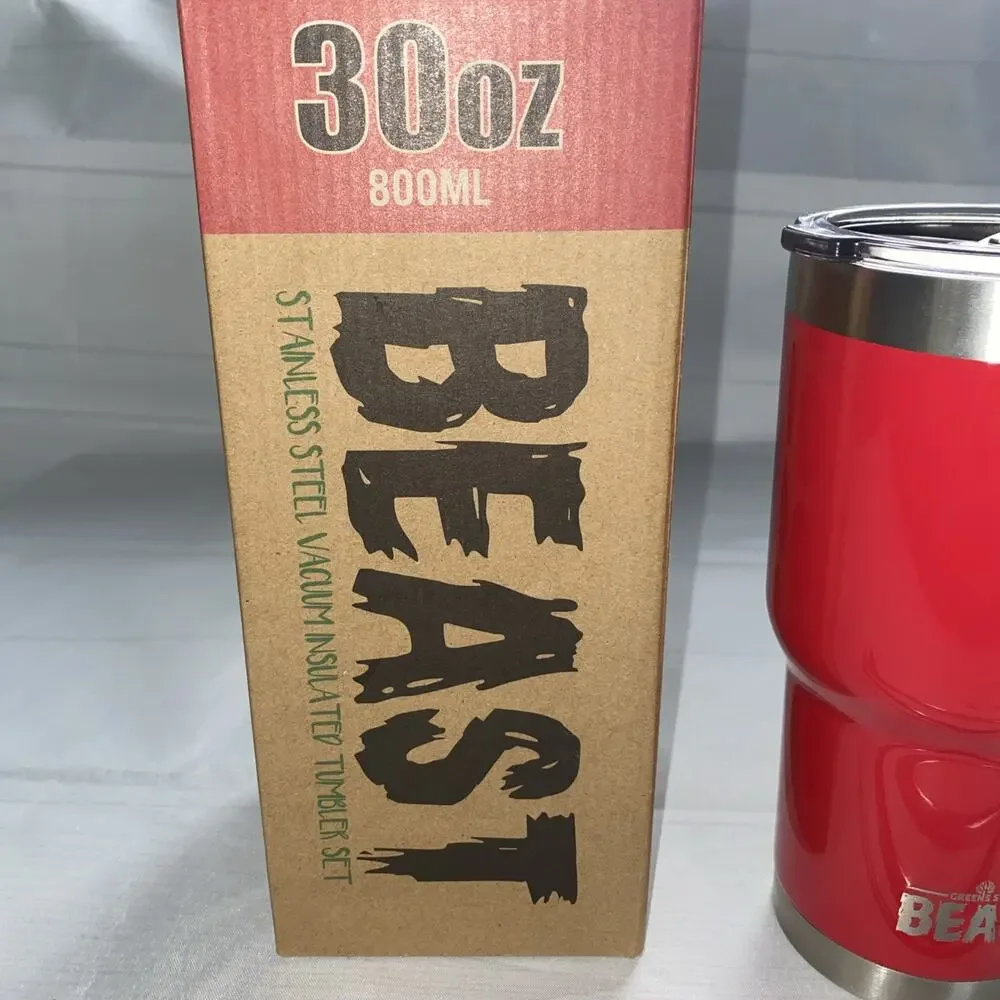 BEAST 30oz Drink Tumbler W/ Reusable Straws. Lady Bug Red, Keeps Hot Or Cold